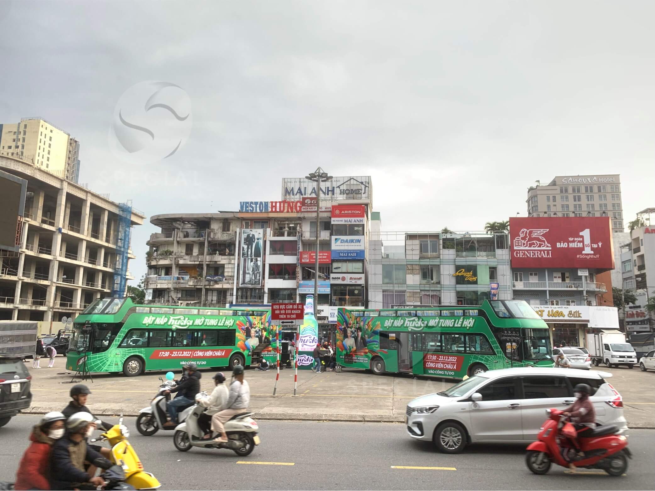 bia huda quảng cáo roadshow xe bus 2 tầng